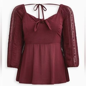 Torrid Peplum Rayon Crepe Embroidered Sleeve Top